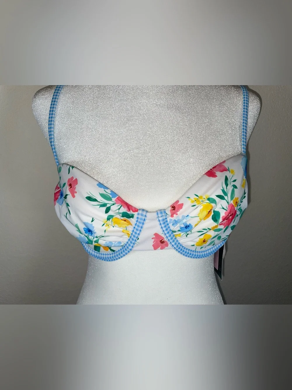 Wild Fable Floral Balconette Bikini Top with Gingham Trim Swim